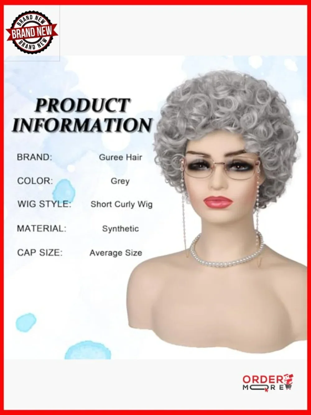 Synthetic Granny Wig Set with Glasses and Necklace for Costume Parties